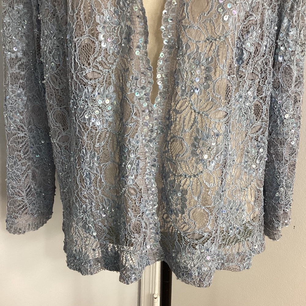 VTG 80-S KAREN MILLER  PLUS 20W SPECIAL EVENT BLUE LACE CARDIGAN BEADS S… - Picture 10 of 13